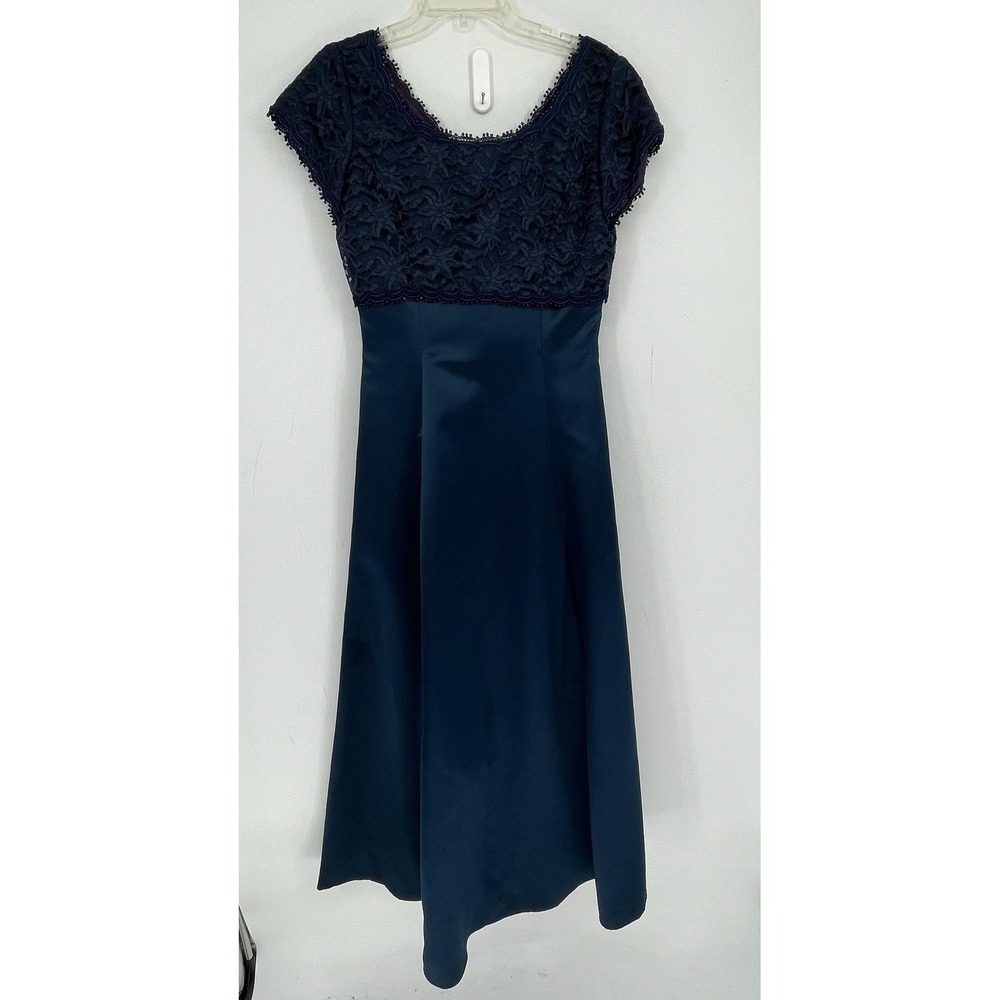 Michaelangelo 90's Vintage Women's Navy Lace Satin Trim Maxi Dress Size 8